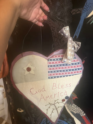 Patriotic Quilted heart Americana heart Farmhouse approx 15" plaaque