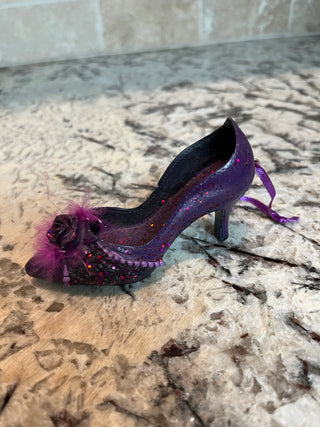 Miniature Victorian Heel Ornament Purple with Fur