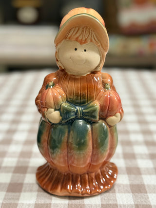 Vintage Ceramic Pumpkin Girl