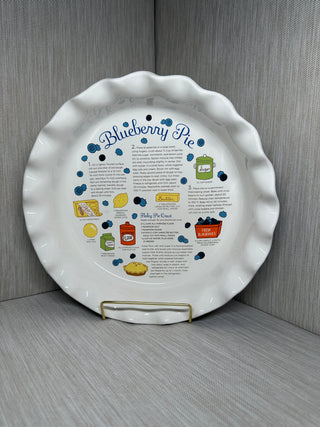 10" Ceramic Blueberry Pie Dish with Built-In Recipe