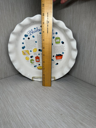 10" Ceramic Blueberry Pie Dish with Built-In Recipe