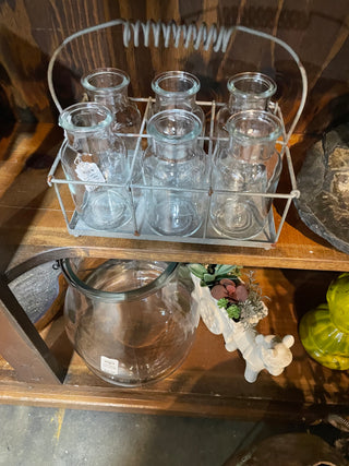 Glass Vases in Milk Bottle Metal Crate