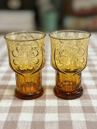 Vintage Libbey Country Garden Small  Amber Juice  Glasses - Set Of 2