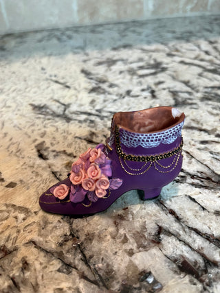 Miniature Victorian Heel Purple with Pink Roses