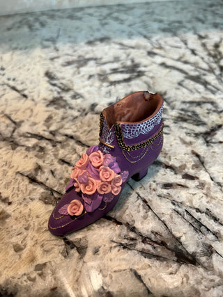 Miniature Victorian Heel Purple with Pink Roses