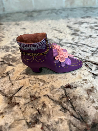 Miniature Victorian Heel Purple with Pink Roses