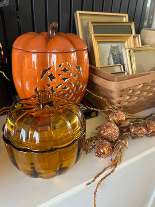 Vintage amber glass pumpkin jar