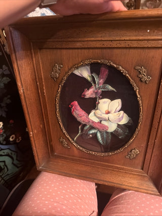 3 D Frame  16" H X 14" W with a red robbin on a flower branch