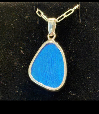 Blue Morpho Wing Sterling Necklace Small