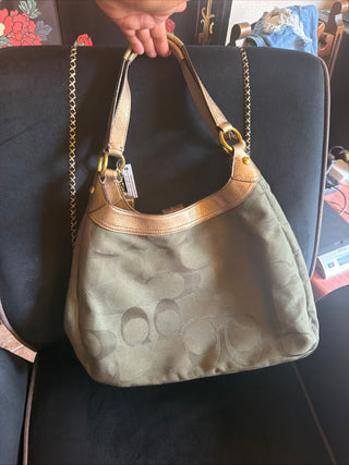Coach F17396 Medium Vintage Soho Green & Gold Signature Canvas & Leather HOBO
