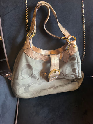 Coach F17396 Medium Vintage Soho Green & Gold Signature Canvas & Leather HOBO