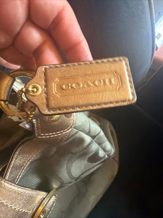 Coach F17396 Medium Vintage Soho Green & Gold Signature Canvas & Leather HOBO