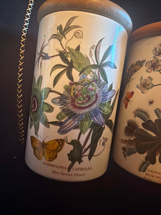 Set of 4 Portmeirion England Canisters Airtight Botanical Herbs Wood covers