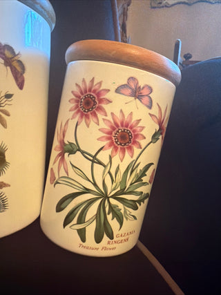 Set of 4 Portmeirion England Canisters Airtight Botanical Herbs Wood covers