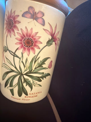 Set of 4 Portmeirion England Canisters Airtight Botanical Herbs Wood covers