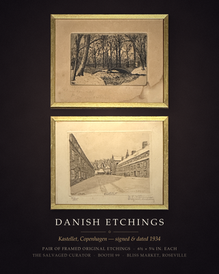Pair Antique A.F. Willumsen Danish Etchings Copenhagen Kastellet Signed Art