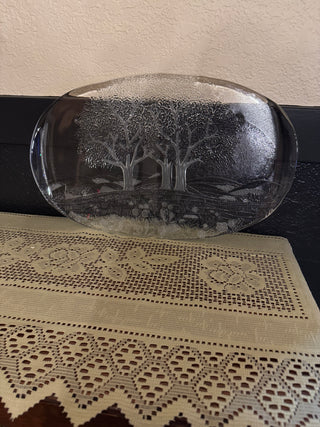 Vintage Kosta Boda Glass Tree Etched Platter