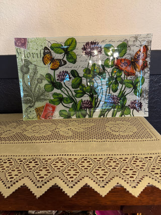 Butterfly and Floral Decorative Glass Plate