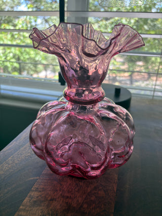 Fenton cranberry optic melon vase