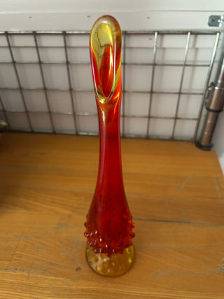 Vintage MCM Amberina Glass Swung Vase 10.5" Flared Bud Vase