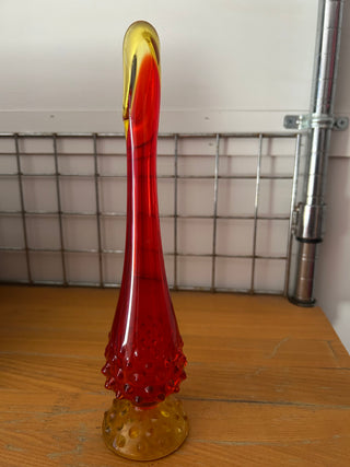 Vintage MCM Amberina Glass Swung Vase 10.5" Flared Bud Vase