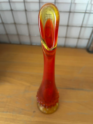 Vintage MCM Amberina Glass Swung Vase 10.5" Flared Bud Vase