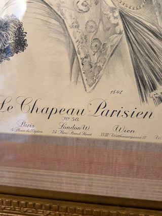 Antique French Fashion Framed Print - Le Chapeau Parisien No 58 26" x 18.5"