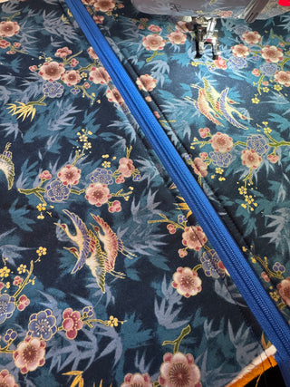 Handmade Cosmetic Bag - Blue Cranes and Blossoms  - RCD
