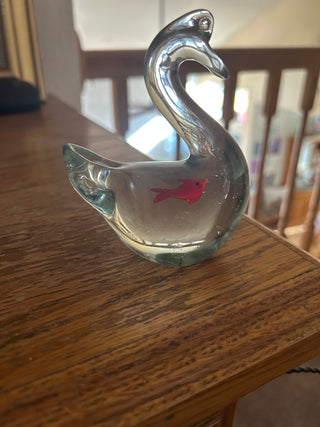 Hand blown art glass swan with fish inside