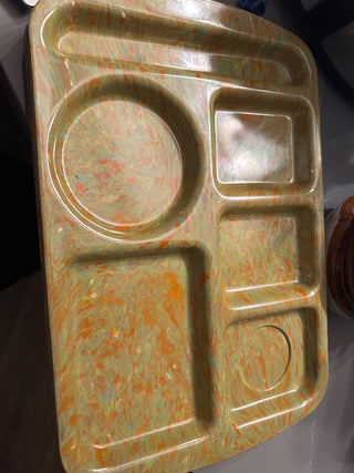 Vintage Prolon Ware Marbled Divided Serving Tray – Retro 1970s Orange & Green