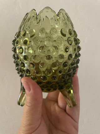 Fenton olive egg tripod vase