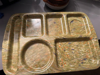 Vintage Prolon Ware Marbled Divided Cafeteria Tray – Retro 1970s Green & Orange