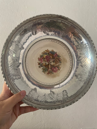 Aluminum and porcelain floral bowl