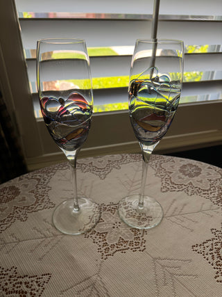 Vintage Mosaic Champagne Flutes - sold as set of 2