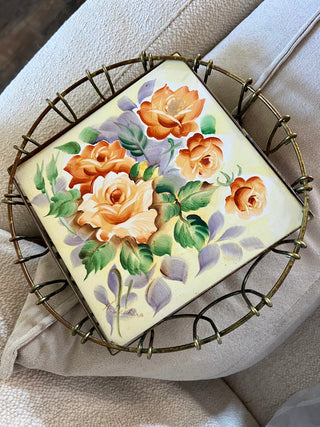 Handpainted Flower Brass Art /Trivet