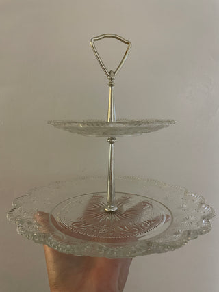 2 tier glass serving tray