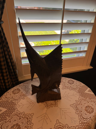 Vintage Carved Ironwood Marlin with rustic base