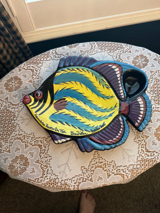 Vintage Rainbow Butterfly Fish Platter signed by Ben Diller 2001