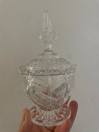 Crystal bird lidded dish