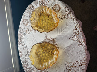 Vintage Amber Carnival Glass Candy Dish with grapes design