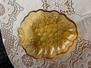 Vintage Amber Carnival Glass Candy Dish with grapes design