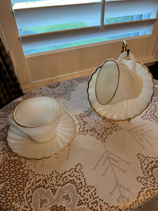 Vintage 1960's Anchor Hocking Milk Glass Suburbia Pattern Cup and Saucer