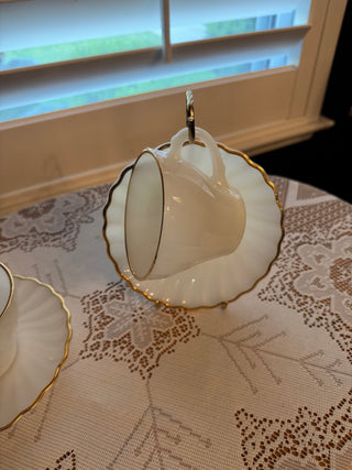Vintage 1960's Anchor Hocking Milk Glass Suburbia Pattern Cup and Saucer