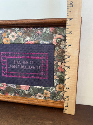 Vintage floral framed cross stitch “Believe”