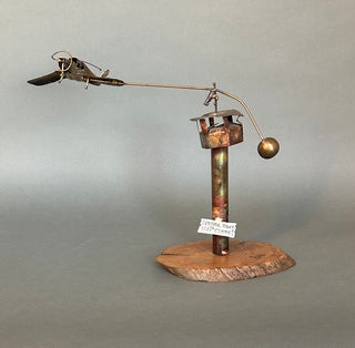 "Control Tower Stay Clear!" – Vintage Mid-Century Kinetic Balance Sculpture by Jim Hacker (1975)