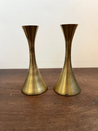 Vintage brass fluted candlestick set of 2