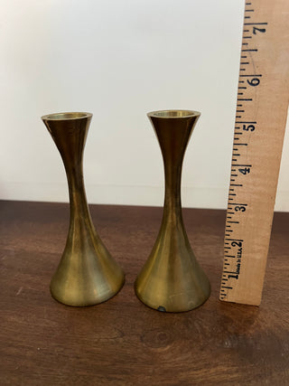 Vintage brass fluted candlestick set of 2