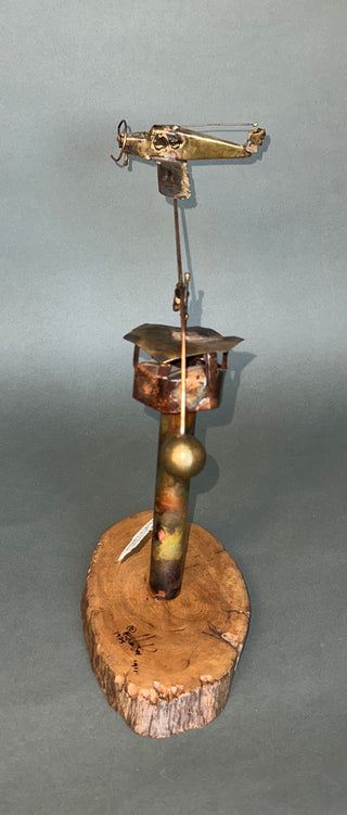 "Control Tower Stay Clear!" – Vintage Mid-Century Kinetic Balance Sculpture by Jim Hacker (1975)