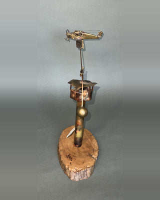 "Control Tower Stay Clear!" – Vintage Mid-Century Kinetic Balance Sculpture by Jim Hacker (1975)