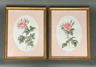 Gallery-Framed Botanical Rose Prints Custom Framed Pair 1989